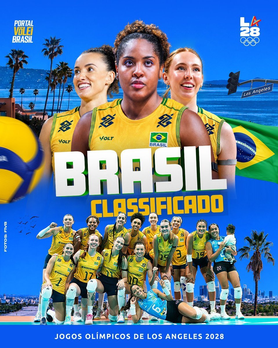 portal_volei's tweet photo. ✅ VAGA GARANTIDA! A Seleção Feminina do Brasil conquista o título do Campeonato Continental da América do Sul (CSV) e confirma uma vaga para os Jogos Olímpicos de Los Angeles 2028 🇧🇷🏆 https://t.co/QihFYilxQ5