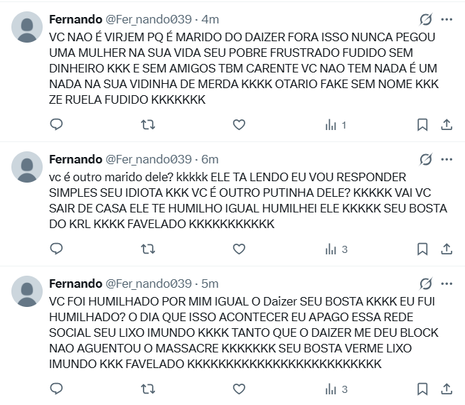 Mclisterius150's tweet photo. @maionesiano @Fer_nando039 @madrugadazero @Belicio1902 @ZattarRafael o
@Fer_nando039
está tao DESCONTROLADO que foi em um tweet meu q nem era da discussão e escreveu um LIVRO de projeção pessoal. Basicamente expos todas as inseguranças dele.  Rejeição de mulheres e pobreza. Esse rapaz está a um passo do suic1dio, precisa de tratamento URGENTE https://t.co/8yl7Gm8Mvh