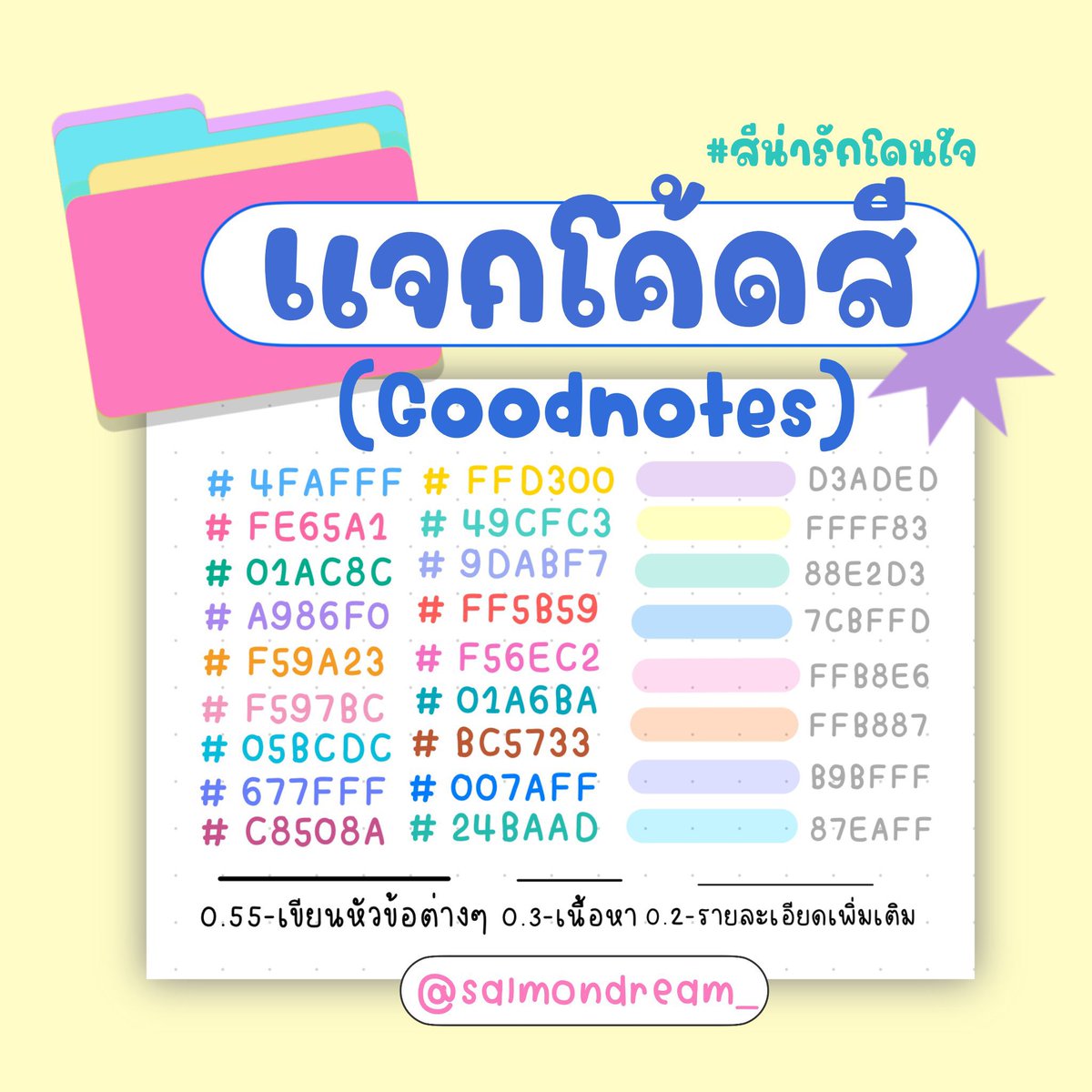 salmondream_'s tweet photo. 🪷—— โค้ดสีมาแล้วค้าบ ที่เค้าจดในไอแพดใช้สีต���มนี้เลยน้า (🖖🏻⭐️) สีสันสดใสโดนใจแน่นอนค้าบ ิิิ 

💬—— หัวปากกา 🖌️ ถ้าเป็นเนื้อหาทั่วไปแบบที่เค้าจดในชีทสังคมเค้าใช้ ( 0.3 ) ส่วนหัวข้อใหญ่ก็จะมีใช้ (0.5-0.55) ประมาณนี้เลยค่า 🧘🏻‍♀️🪽 https://t.co/rBdPArQ7QU