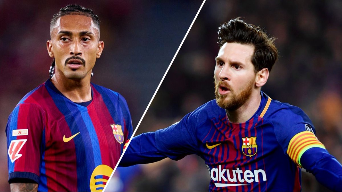 ReshadRahman's tweet photo. 🚨⭐️ 𝐑𝐄𝐂𝐎𝐑𝐃: Raphinha is the first Barcelona player since Messi in 2017/18 (9 goals, 1 assist) to register 9+ G/A across his first 5 league appearances of a season. #FCB 🫱🏻‍🫲🏼🔵🔴 https://t.co/bXOezFe3bx
