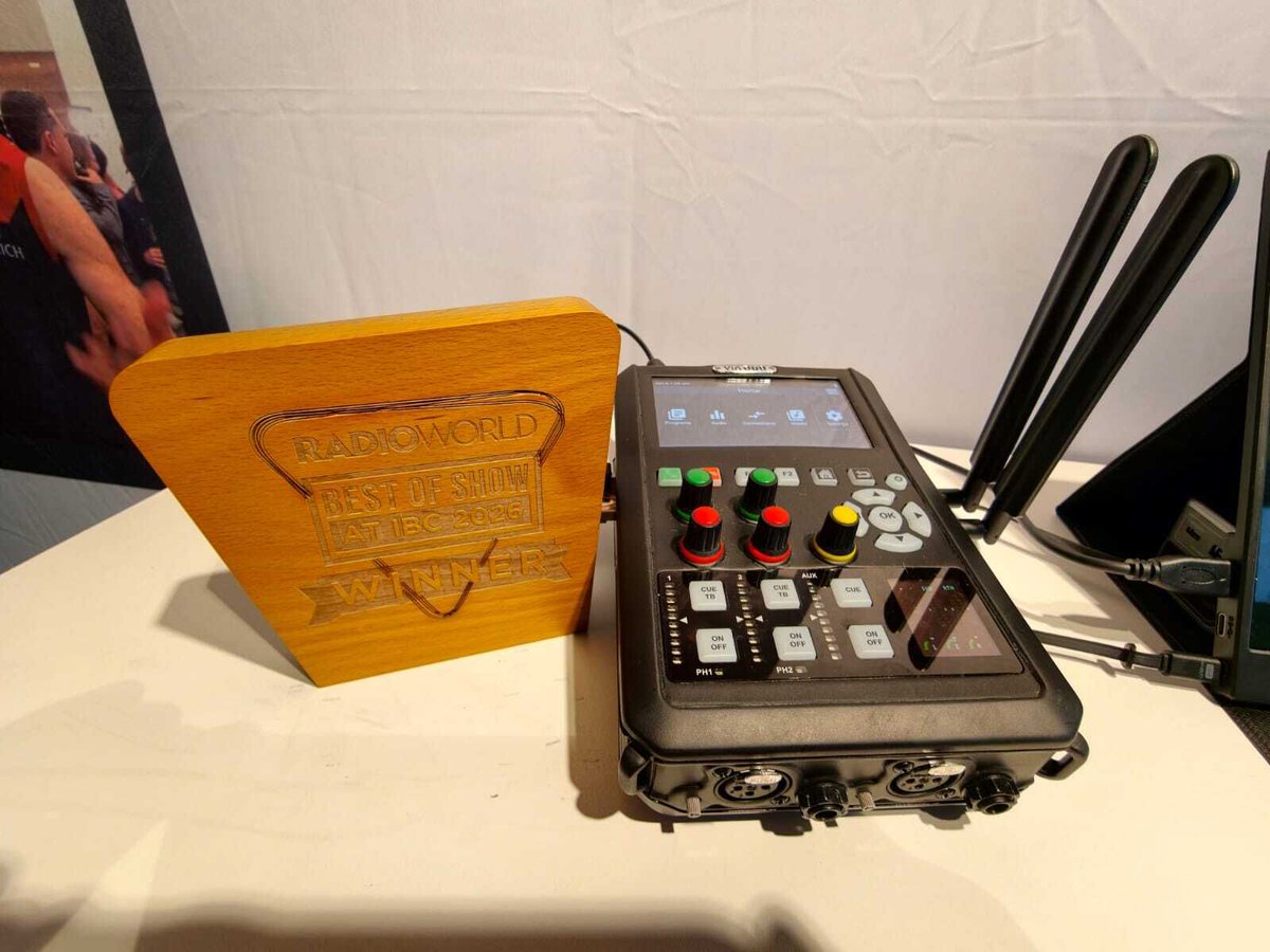 Tieline's tweet photo. The ViA Duo has won a Radio World Best of Show award at #IBC2026 - congratulations to all the #Tieline team on this fabulous achievement. Check it out tomorrow at booth 8.F65 on the final day. https://t.co/Pw1azzl5ZV
