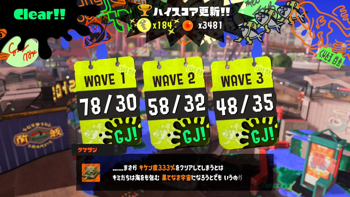 AkitoIkurusu_VT's tweet photo. 野良ビッグランでハイスコア更新できた！

振り返れば初めてのスメーシーは
ハイスコア131個で評価200
2回目はハイスコア144個で評価470
そして今回3回目はハイスコア184個で評価999

積み重ねを感じる良いバイトでした😊
これからもみんなとサモラン楽しんでくからよろしくだぜ‼️👍
#サーモンラン https://t.co/KS8Pa2sKAQ