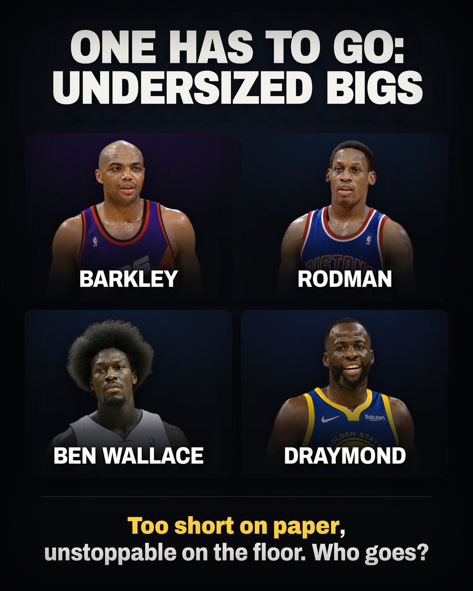 FastbreakHoops5's tweet photo. Barkley won a rebounding title in 1986-87 at 14.6 a game while listed at six foot six. Rodman won seven of them.

Ben Wallace won four defensive awards after going undrafted. Draymond has thousands fewer rebounds than any of the other three, and he goes. https://t.co/HJQDUyM0fg