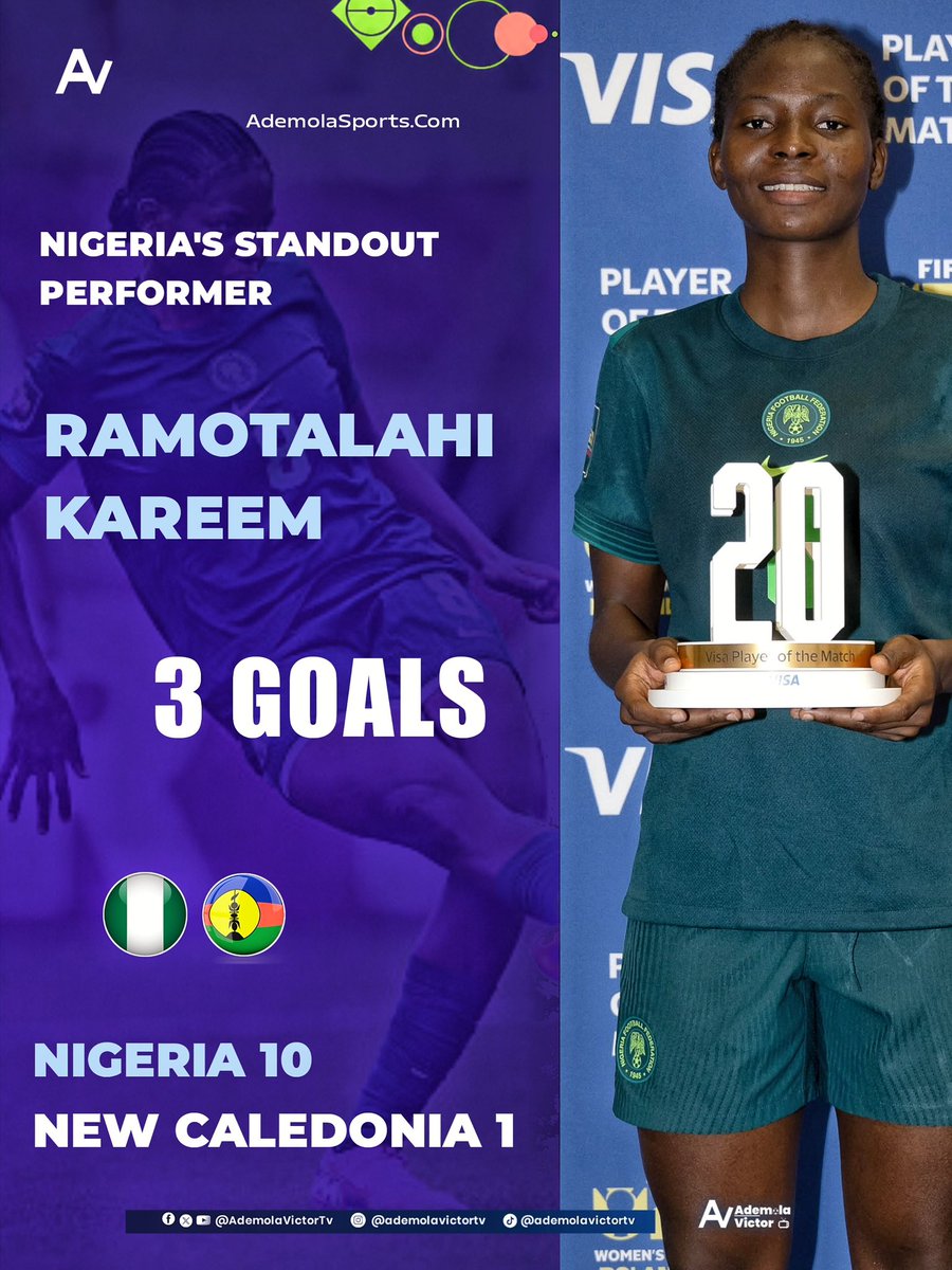 AdemolaVictorTv's tweet photo. This was Ramotalahi Kareem last year, the girl from that viral clip, mum and sister watching from the stands.

Guess what?
She just scored a hat-trick at the FIFA U-20 Women’s World Cup, inspired Nigeria’s 10–1 win, and took home Player of the Match.

Future star. https://t.co/NsMdCyjn6N