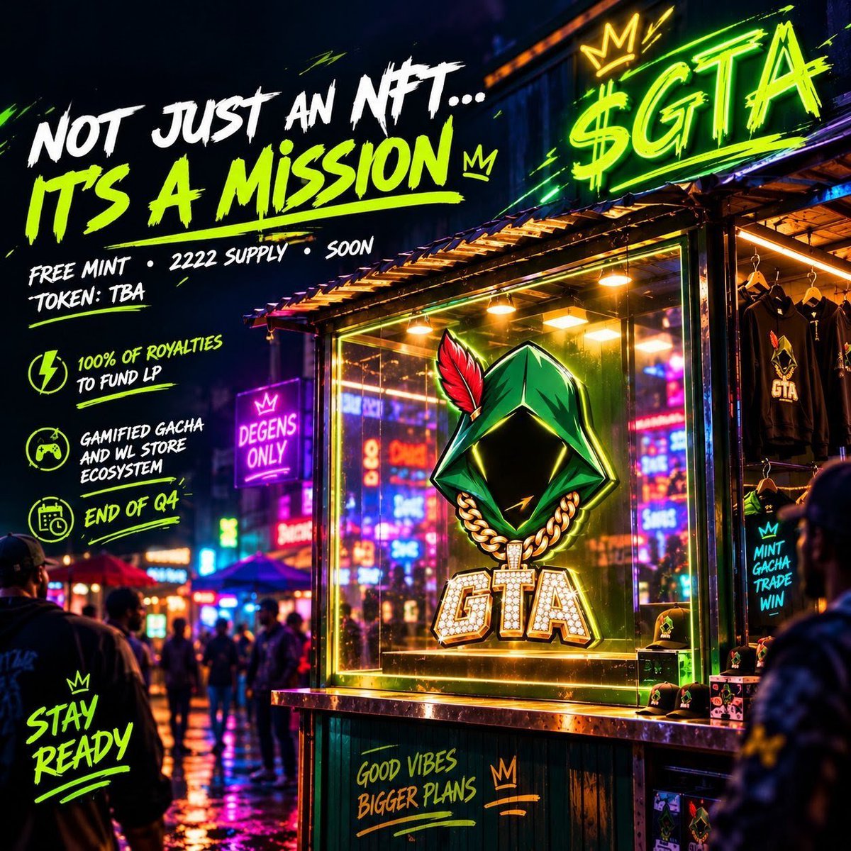 sweettownVenus's tweet photo. FREE MINT. 2222 ONLY. 👀
No price tag.
No token announced yet.
Just a hooded mystery waiting to enter the streets.@GTAonRH
🟢 FREE MINT
🟢 2222 SUPPLY
🟢 100% ROYALTIES → LP
🟢 Gacha + WL Store ecosystem
🟢 Launch: SOON
🟢 Token: TBA
The real game starts after the mint. 🎰 https://t.co/J36ErdCLE2