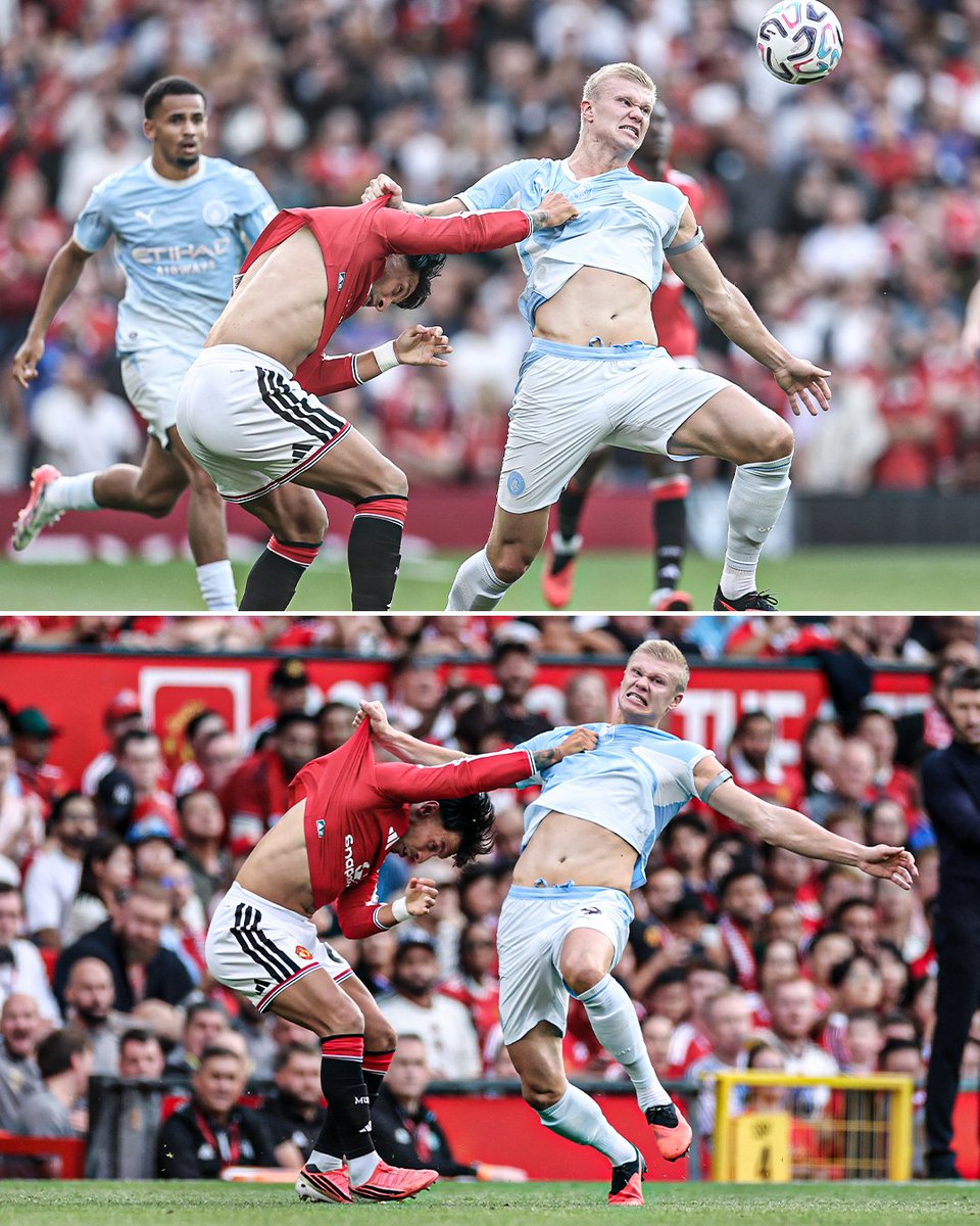 ESPNUK's tweet photo. Lisandro Martínez vs. Erling Haaland 😅 https://t.co/TUfLk7Vli2