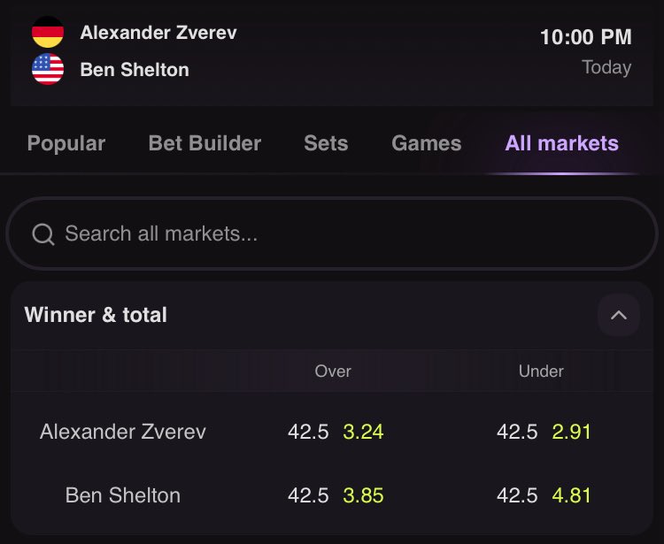 Cloudbet's tweet photo. What’s your double pick for the #USOpen showdown between @AlexZverev and @BenShelton: winner + Over/Under 42.5 games? 🎾 https://t.co/NkslXhsMD4