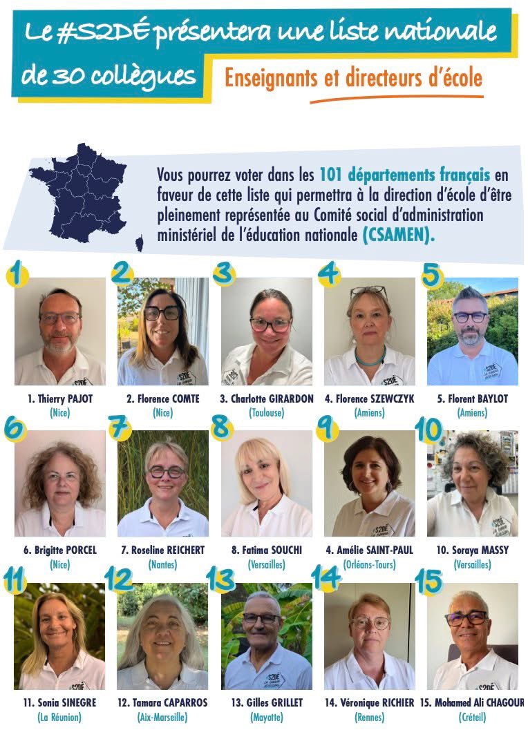 s2de2021's tweet photo. Début décembre, dans quelques semaines, le #S2DÉ présentera sa liste nationale aux suffrages des enseignants pour le scrutin #CSAMEN.
Cette liste représentera l'ensemble du territoire, aussi bien la métropole que l'Outre-mer, avec la Guyane, La Réunion et Mayotte. https://t.co/bv1lKDzPsj
