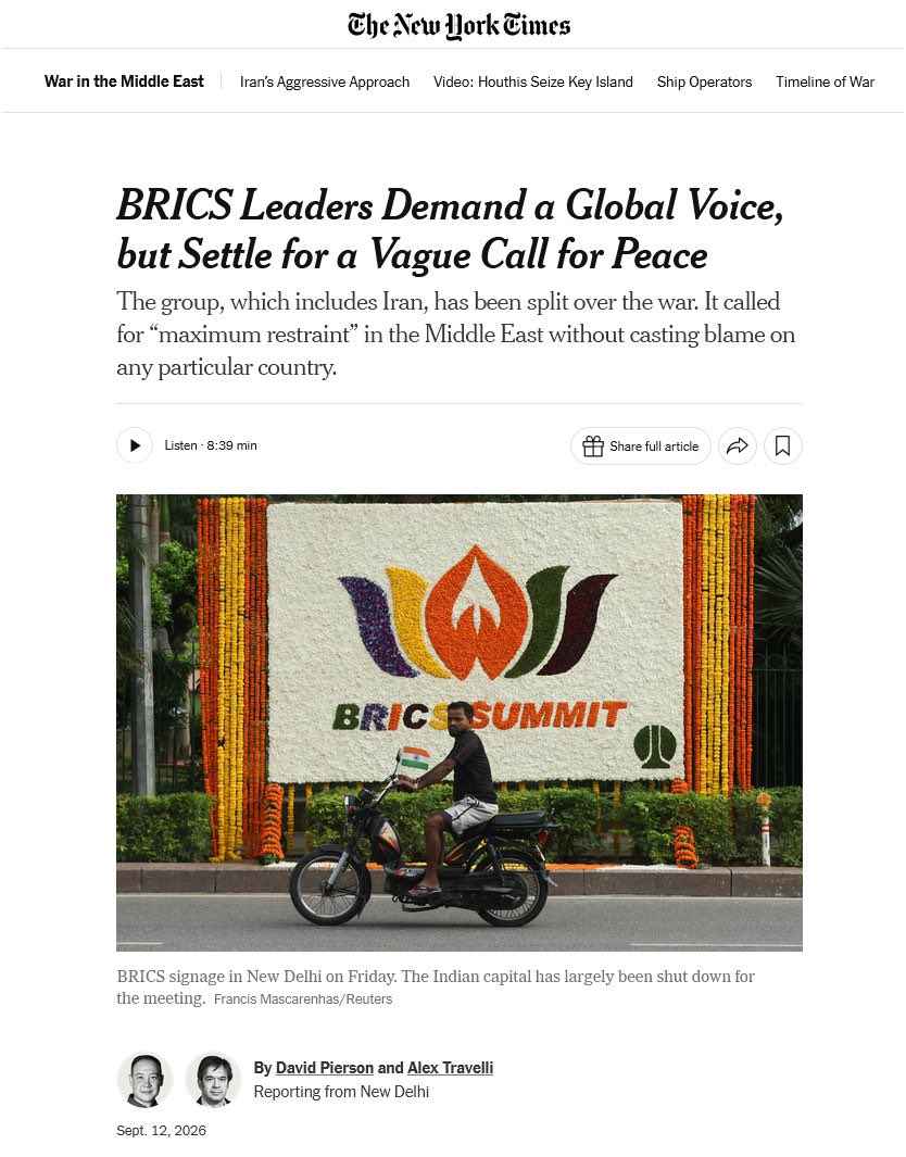 CitizenAnkit's tweet photo. Al Jazeera found a bicycle. The New York Times found a 50cc bike and a guy in shorts as India hosts the BRICS Summit.

But sure, global media has no agenda. They’re apparently just very passionate about Indian two-wheelers. https://t.co/Wx1XCy7201