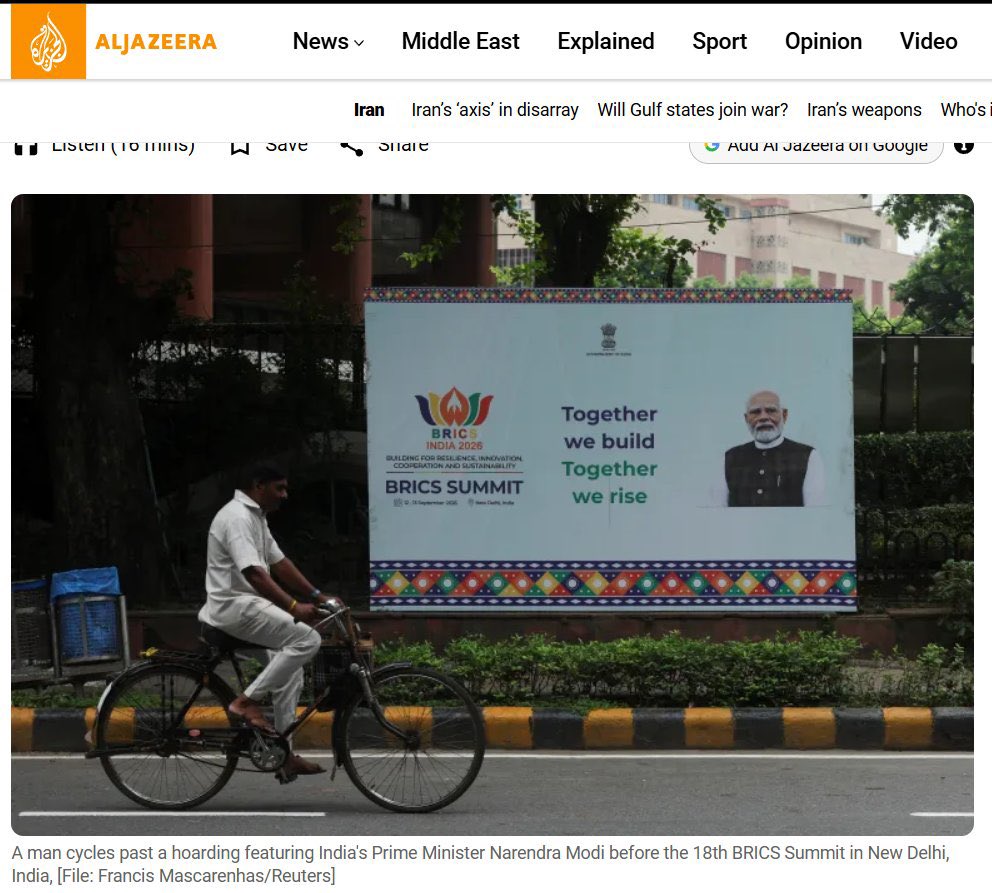 CitizenAnkit's tweet photo. Al Jazeera found a bicycle. The New York Times found a 50cc bike and a guy in shorts as India hosts the BRICS Summit.

But sure, global media has no agenda. They’re apparently just very passionate about Indian two-wheelers. https://t.co/Wx1XCy7201