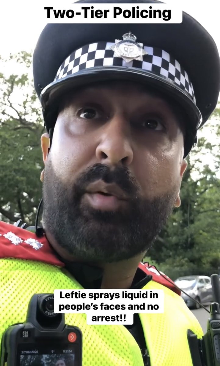 AndyPublicGB's tweet photo. Leftie sprays @AyAudits_c4n in the face with a liquid…what do the police do? 

Crewe 🏴󠁧󠁢󠁥󠁮󠁧󠁿

So I was filming in Crewe with YouTuber @AyAudits_c4n  he was sprayed in the face with a liquid substance…we told the Asian police inspector and look what he did…now if we did something.. https://t.co/1fZxz1KPzW