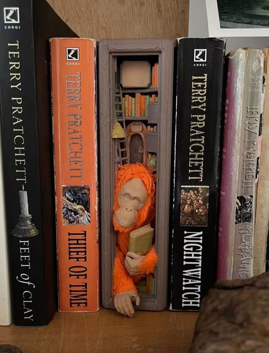 KnihovnaChodov's tweet photo. Narazili jsme na velice originální kousek v domácí knihovničce! 
Ook! #Pratchett

Máte i vy něco zajímavého ve své knihovně? Sem s fotkami! #bookends https://t.co/9zYvNUnqYx