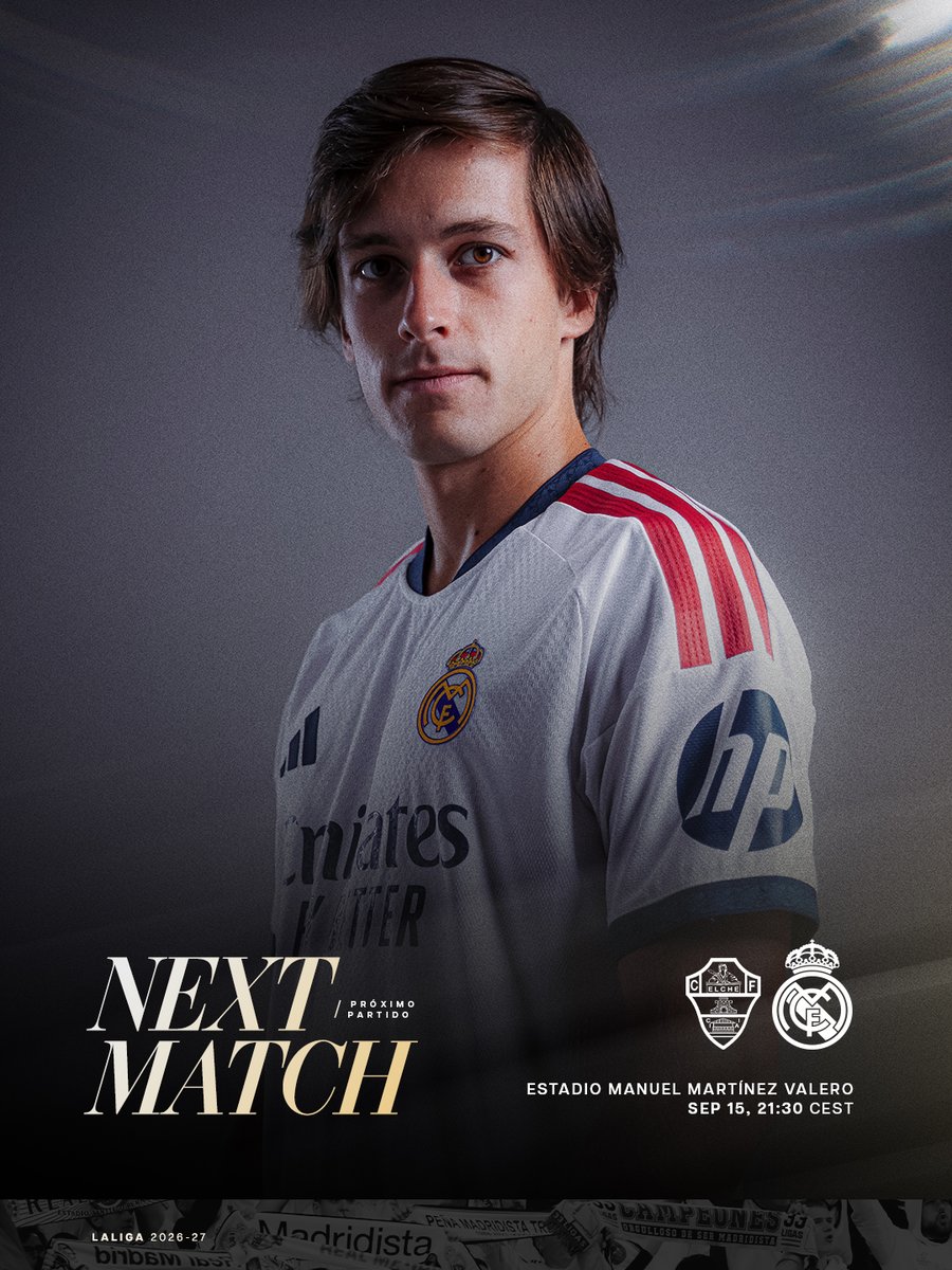 realmadrid's tweet photo. ⏩ PRÓXIMO PARTIDO
🆚 @ElcheCF
🗓️ 15/09 | 21:30 CEST https://t.co/PyWIg5xEg3