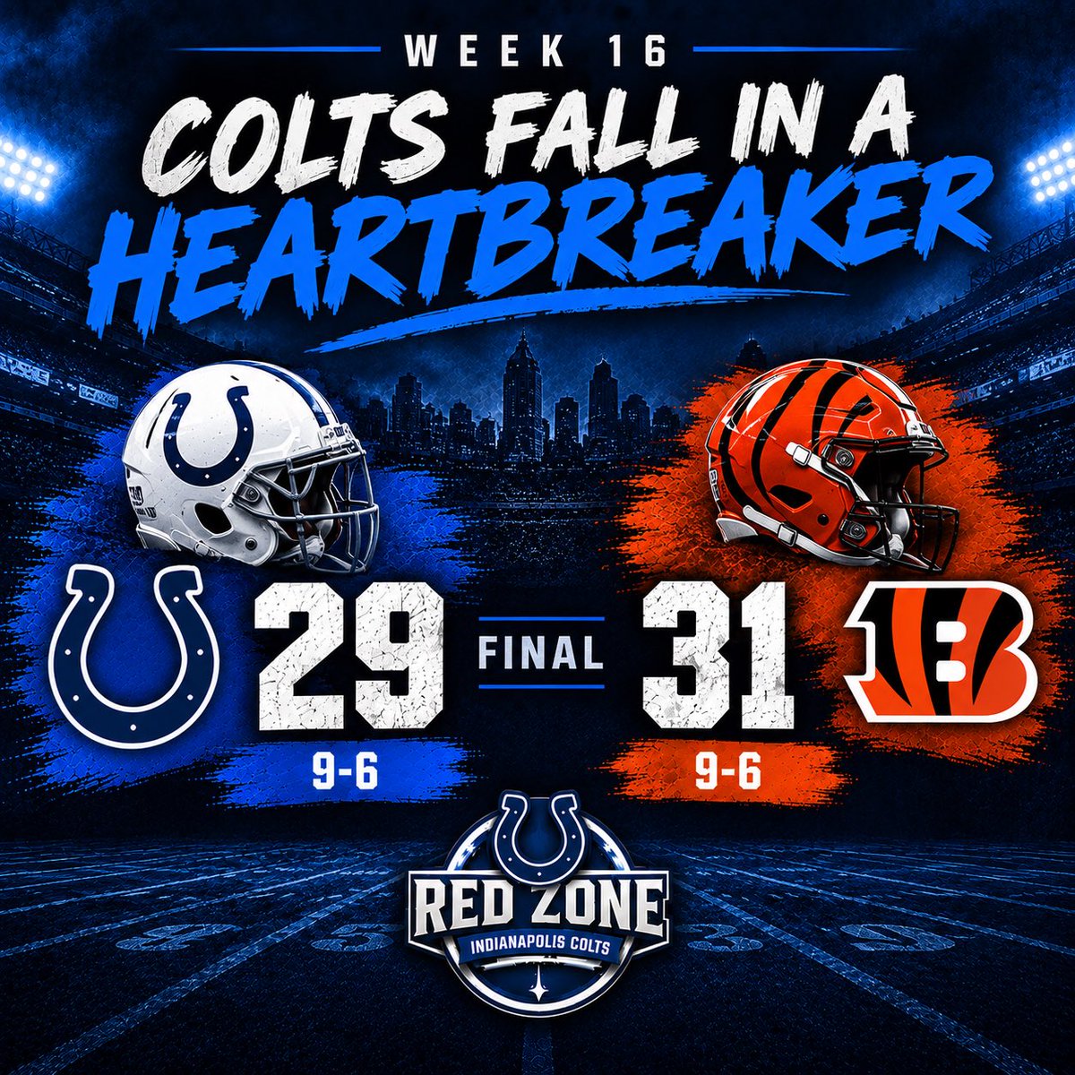RZIndColts's tweet photo. 💔 Heartbreak in Indianapolis as the Colts lose to the Bengals in the last second to fall to 9-6. 

#ForTheShoe #RZ103 #RZColts https://t.co/yPBvhpLzjP