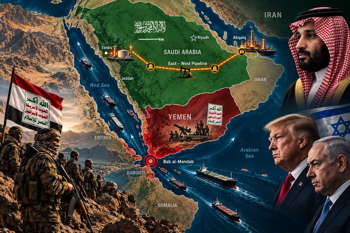 TGeopolity's tweet photo. Iranian Masterstroke — or an American Trap for Saudi Arabia?

Iran’s leverage in the Middle East may have just increased dramatically. With Ansarallah taking control of Yemen’s Red Sea coastline and Saudi Arabia’s crucial East–West Pipeline knocked offline, two of the world’s most important energy chokepoints are now at the centre of the Iran war.  But there is another possibility: is this an Iranian strategic masterstroke—or is Saudi Arabia being squeezed into joining the US–Israel war against Iran?

https://t.co/0NYuSBwE04