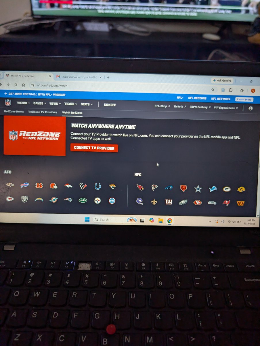 TyRecino's tweet photo. Need NFL RedZone support. 

I have the premium package for a reason - $100 a year to get RedZone. Tried my laptop and my phone, logged in and it's not letting me watch RedZone. Says connect with TV Provider or stream with NFL+. I've tried incognito window too. 

@NFLPlus @NFL https://t.co/On6EwSvvAq