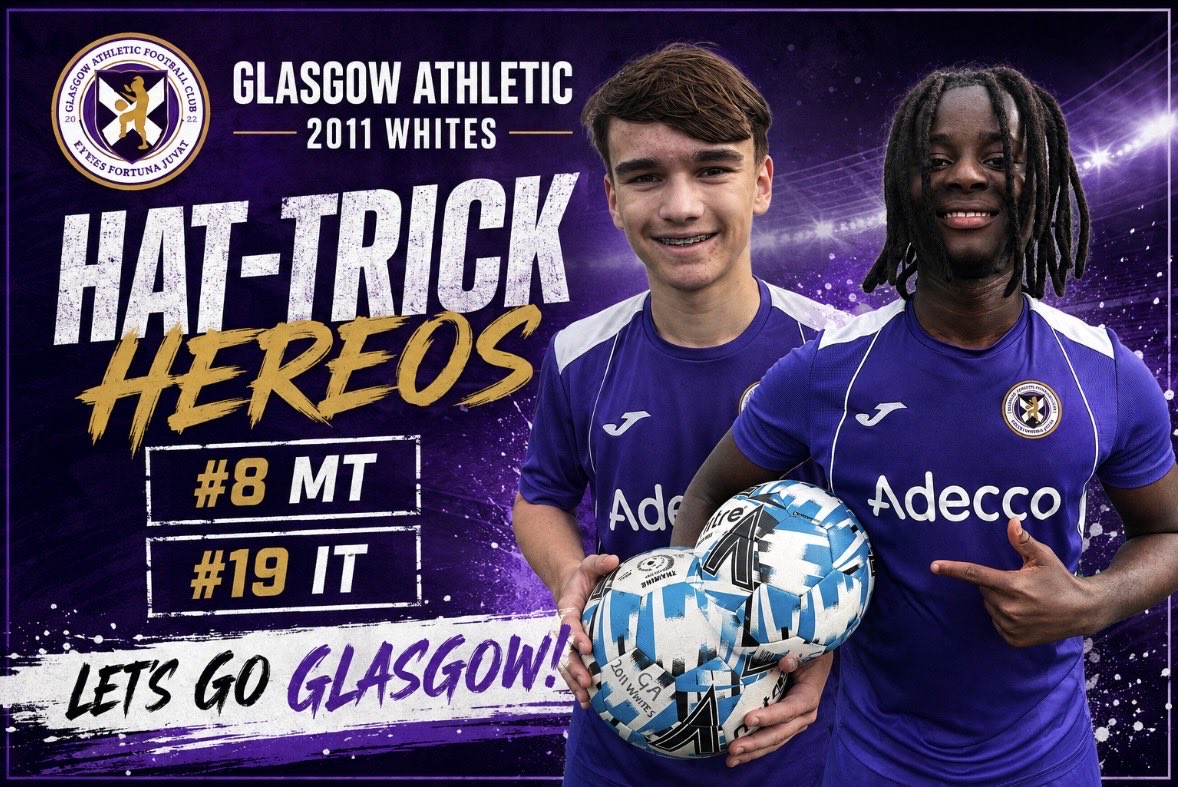 GA2011Whites's tweet photo. 🎩 HAT-TRICK HEREOS TODAY

#8 MT ⚽️⚽️⚽️⚽️
#19 IT ⚽️⚽️⚽️

Brilliant performances from both lads 👏👏🟣⚪️ https://t.co/gy0IRR84Xe