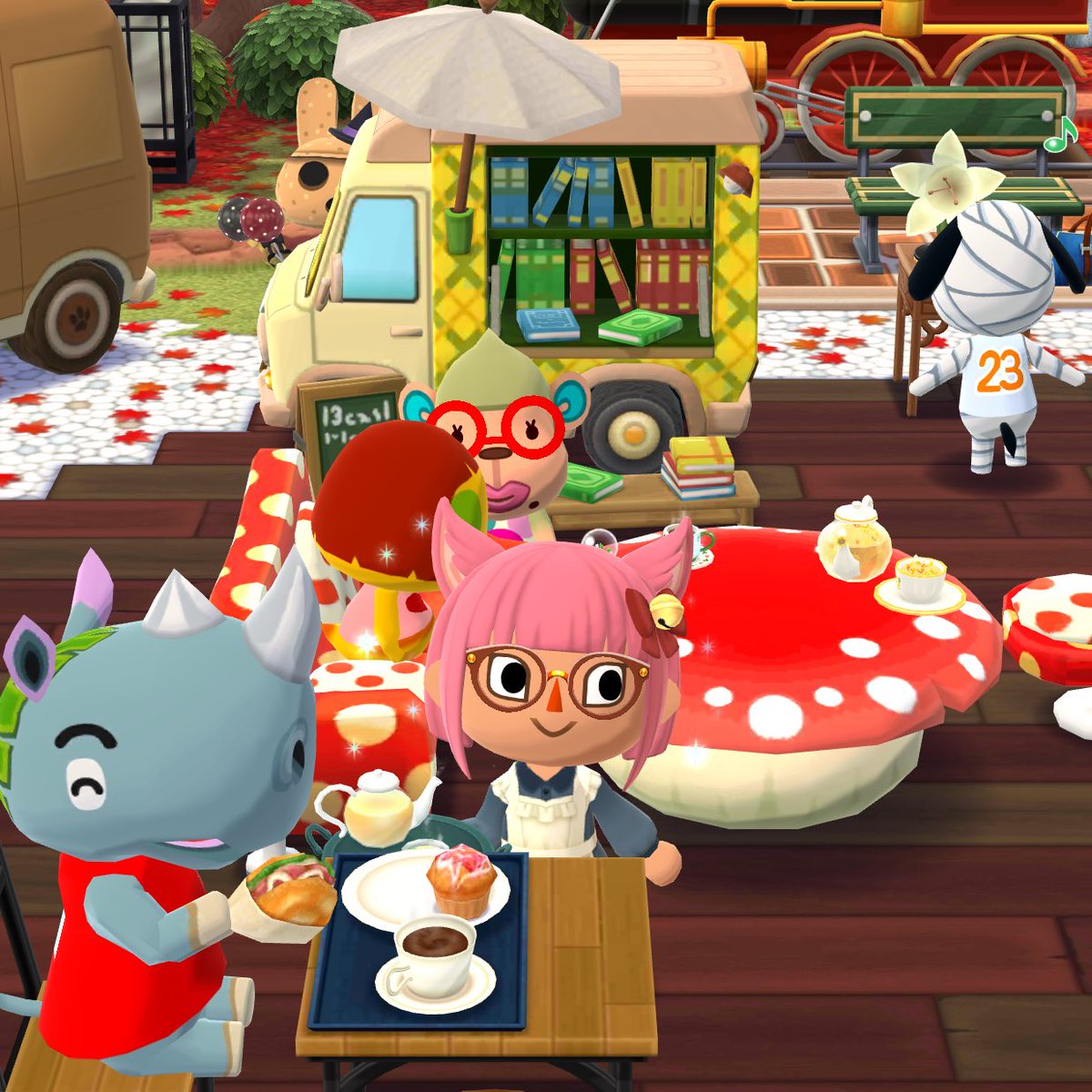 WindWaffles's tweet photo. I think the villagers are enjoying the book/cafe vibes ~ #acoc #animalcrossing #pocketcamp https://t.co/y2ejMIMwBH
