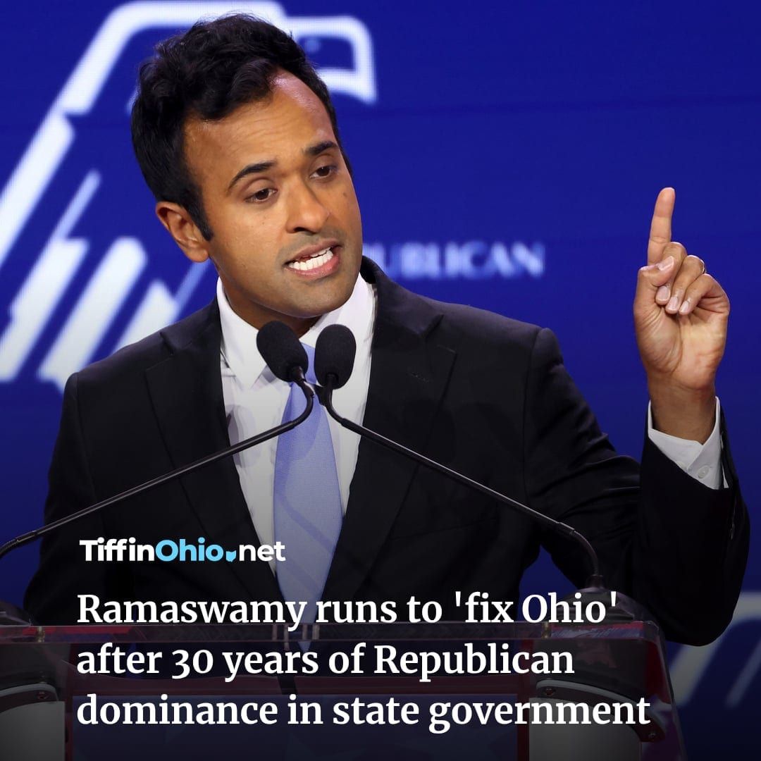 TiffinOhioNews's tweet photo. The GOP nominee attacks Ohio’s COVID response and promises to fix Medicaid, property taxes, electric bills, universities and data-center policy. Republicans have dominated Ohio state government since the mid-1990s, and his running mate now leads the Senate. Read more: https://t.co/Yoma3CSF06
