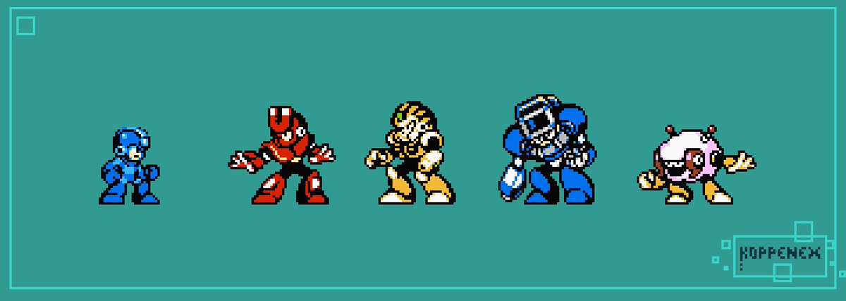 Koppenex's tweet photo. Here are the Robot Masters you asked for!

Magnet Man, Pharaoh Man, Dust Man, and Sheep Man!

#megaman #pixelart https://t.co/FMkHYcpjkO