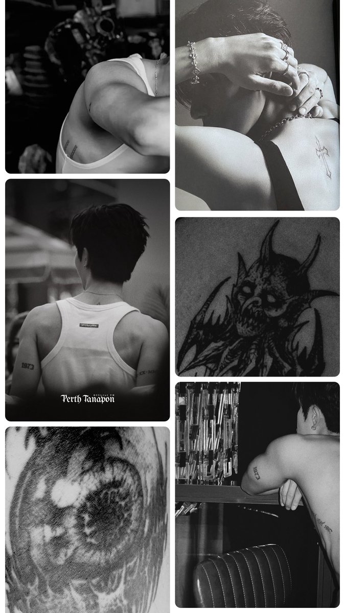 COREOPS's tweet photo. PERTH'S TATTOO’S:

III.XX.MMI (03.20.2001 - His Bday): Right Upper Arm

1973 (Parents' Birth Year): Left Upper Arm

王俊勇  (Wáng Jùnyǒng): Right Torso

Unconfirmed Design: Left Torso

Cross: Back of Neck

Devil: Left Thigh

Lucifer: Right Thigh/Groin area

//These are all the tattoos I’m aware of so far. No idea if there are any more. All of them look SO good on him! I need more updates like this 😭

#PerthTanapon
