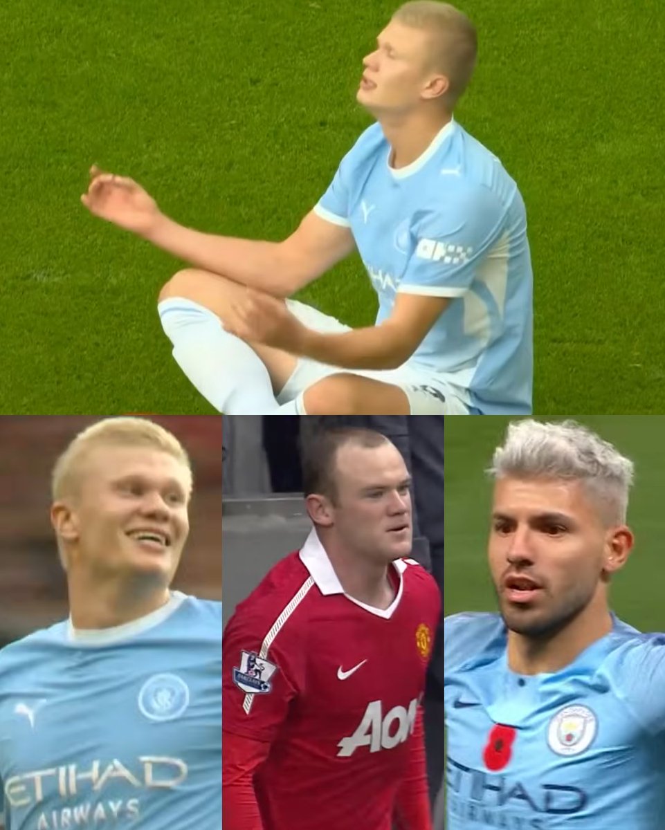 InvictosSomos's tweet photo. ¡¡RÉCORD HISTÓRICO!! Erling Haaland YA es el MÁXIMO GOLEADOR HISTÓRICO del Derby de Manchester en la Premier League. El delantero noruego suma ¡¡9 GOLES!! en 8 partidos de Liga de Inglaterra ante el Manchester United. Dejó atrás las marcas del Kun Agüero (8) y Wayne Rooney (8). Y apenas tiene 26 años de edad. NACIDO PARA SER LEYENDA.