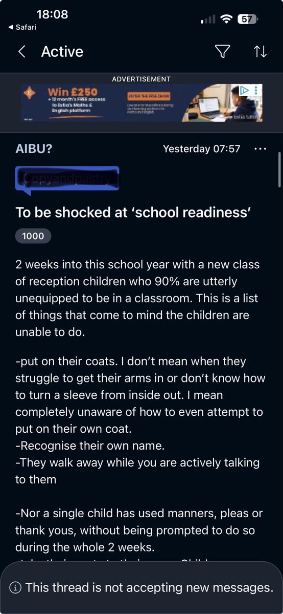 NoLongerTheFuzz's tweet photo. I’m shocked at this Mumsnet post on kids that are starting school 😳 is this passing for normal now?! 👇 https://t.co/yHVehN03h6