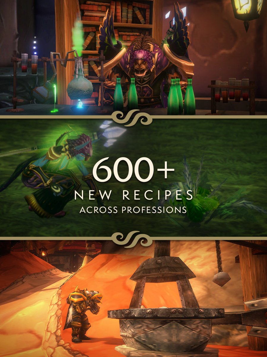 Warcraft's tweet photo. Tradeskills are a key part of the WoW: Forever experience 🛠️

📝 600+ new Recipes 
🥘 Massive Cooking overhaul with revamped crafted food 
🛠️ More updates on the way https://t.co/kb5RYs3KR6