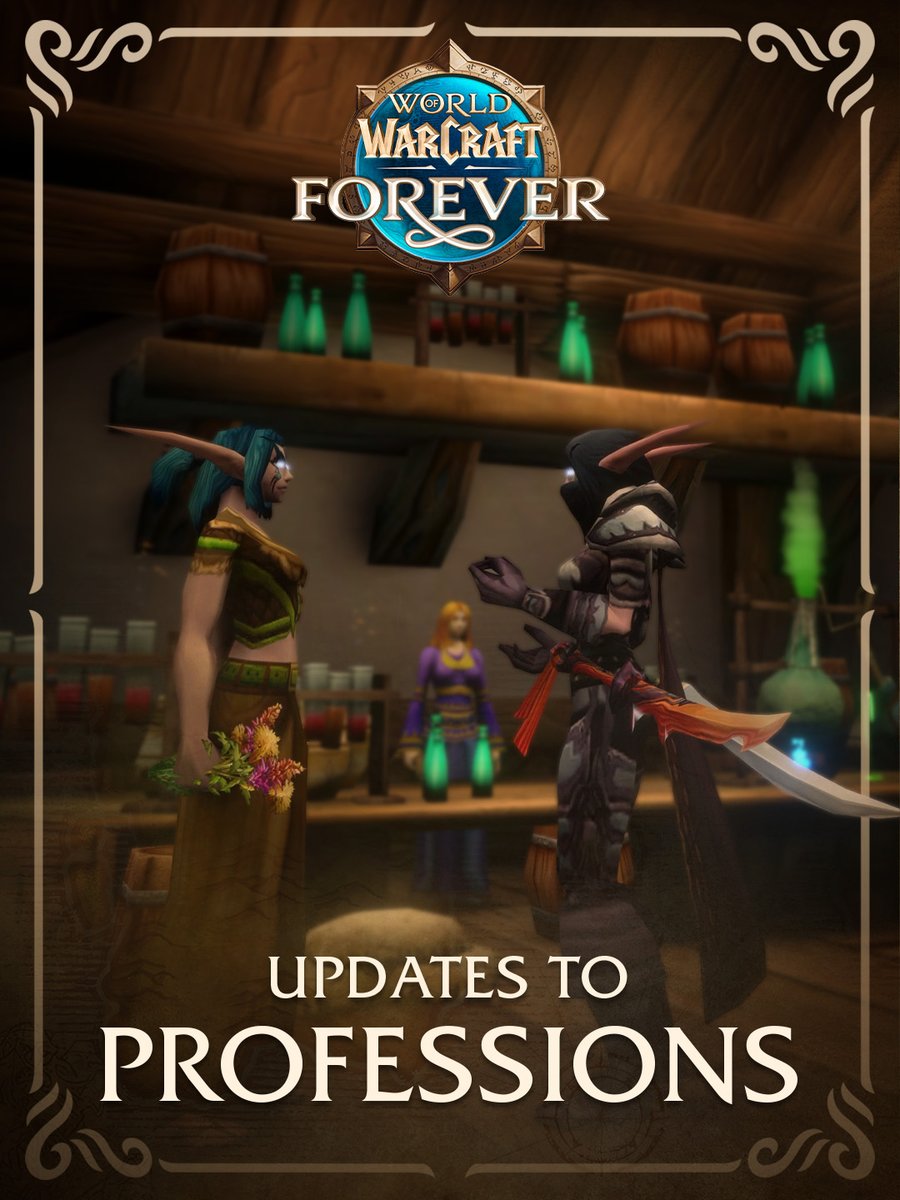 Warcraft's tweet photo. Tradeskills are a key part of the WoW: Forever experience 🛠️

📝 600+ new Recipes 
🥘 Massive Cooking overhaul with revamped crafted food 
🛠️ More updates on the way https://t.co/kb5RYs3KR6