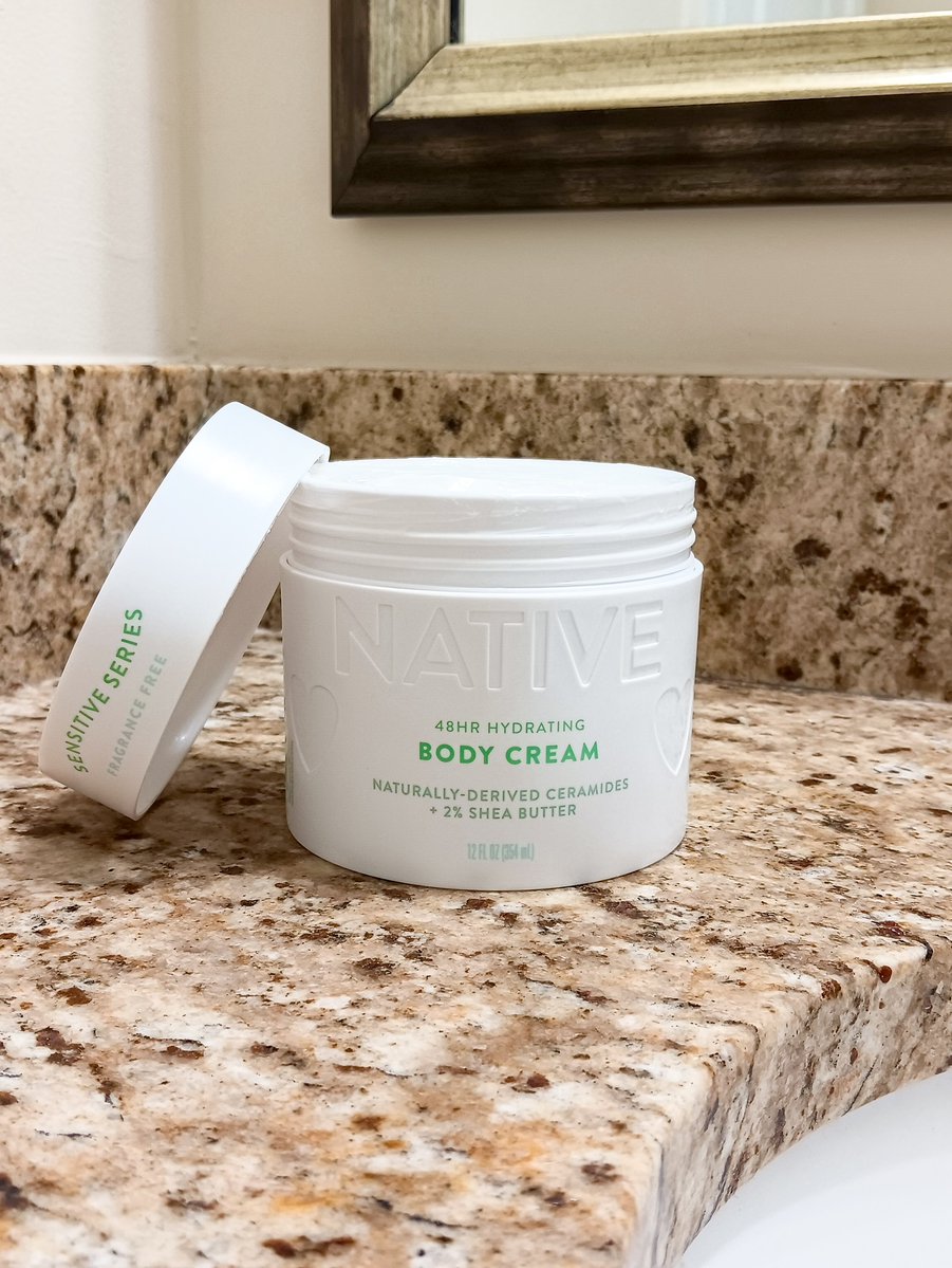 EDGLEISON3's tweet photo. Native’s Sensitive Series Fragrance-Free Body Cream is here. With shea butter, ceramides, provitamin B5, and niacinamide, it delivers up to 48 hours of moisture and supports the skin barrier for sensitive skin. https://t.co/4aG70Mp8jY