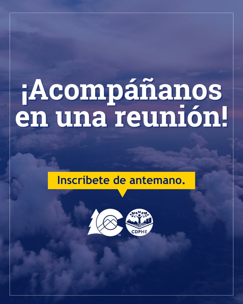 CDPHE's tweet photo. Te invitamos a conversar sobre la labor que realizamos para proteger la pureza del aire en Colorado. Estas reuniones abiertas al público son una oportunidad para que te involucres con el departamento y te mantengas al tanto de lo que está pasando: https://t.co/ONFEWfZJBg https://t.co/FfTC5tkXhv