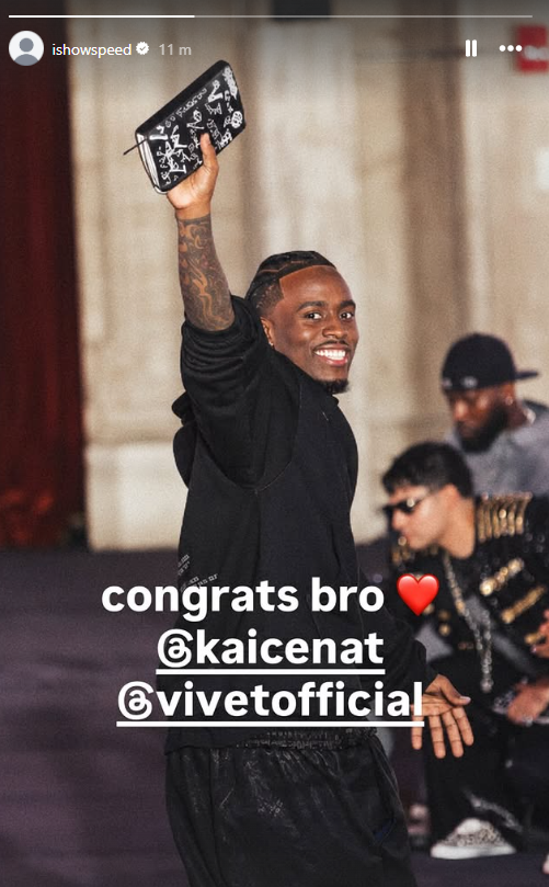 axifyclipping_'s tweet photo. IShowSpeed shows love to Kai Cenat after he successfully completed his firstever "VIVET" debut show at New York Fashion Week ❤️ 

“congrats bro ❤️” https://t.co/6Uw0Jt9Q5M