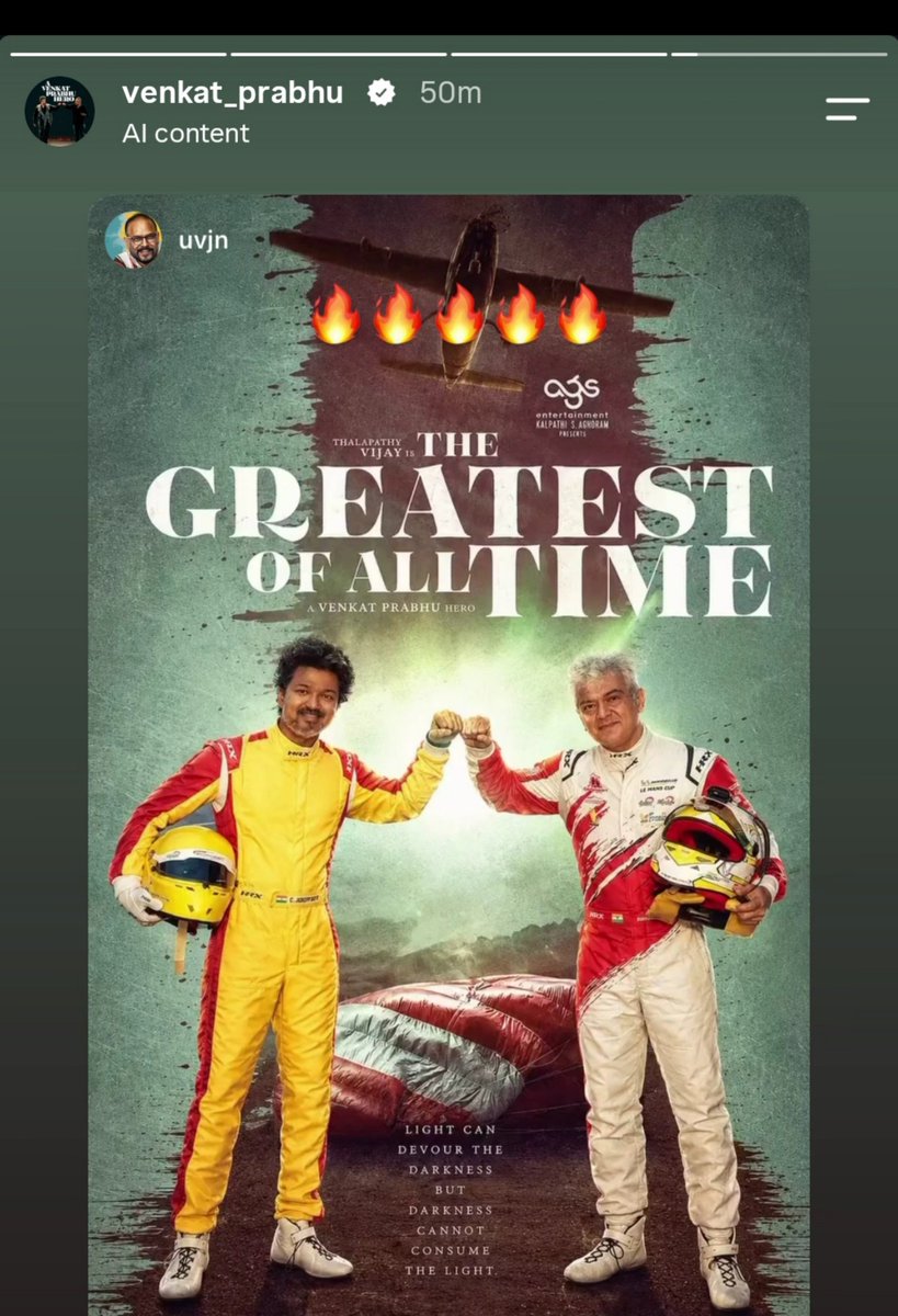 VijayFansUpdate's tweet photo. Director #VenkatPrabhu's insta story 💥 

#TheGreatestOfAllTime https://t.co/ek9bkptx0z