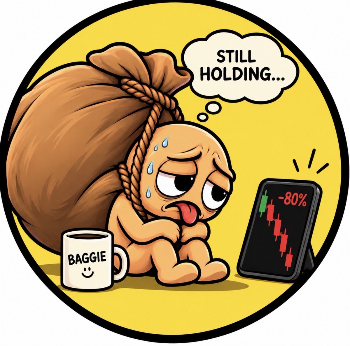 BaggieonSol's tweet photo. Portfolio down. Coffee still warm. ☕️

BAGGIE checked the chart, looked at the bag and said…

“Guess we’re staying a little longer.” 😂

Still holding. 
$BAGGIE https://t.co/wgfFWsIq4B