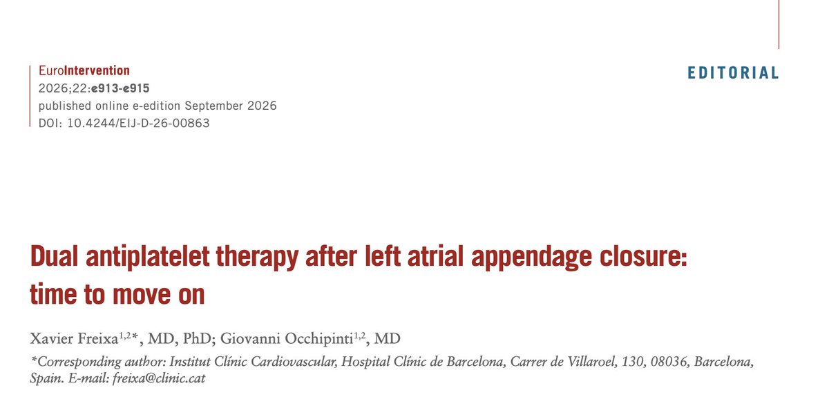 drgocchipinti's tweet photo. We wrote a comment for @EuroInterventio on a real-world analysis investigating #SAPT or #DOAC over #DAPT after #LAAC.
After the #ADALA, similar findings emerged from the @TriNetX Global Network.
Time to move on from #DAPT? Yes.
https://t.co/ufTvLvOOMk
@freixa_xavier https://t.co/CGY4ofo81E