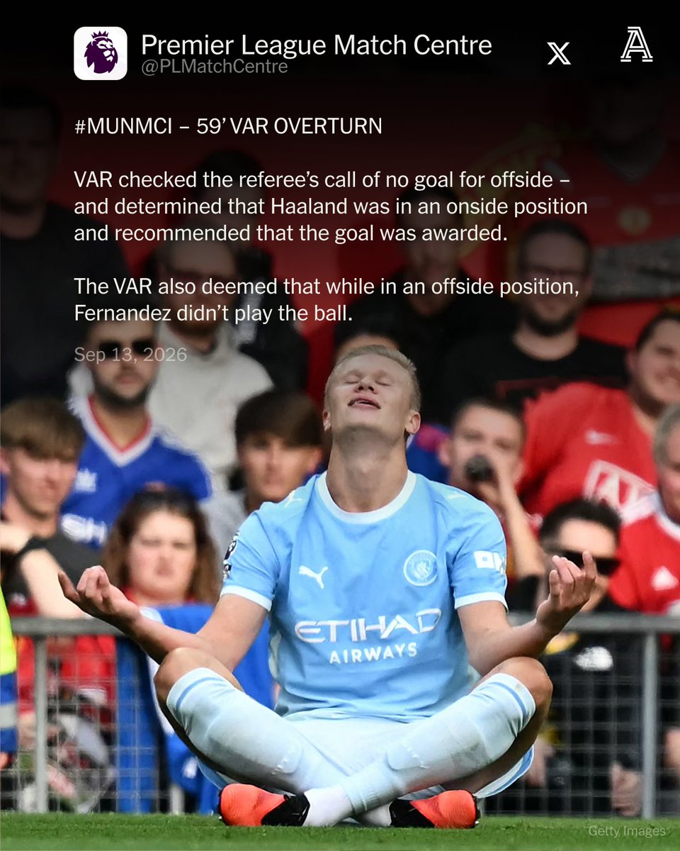 TheAthleticFC's tweet photo. The Premier League's reasoning for awarding Erling Haaland's goal against Manchester United. https://t.co/fi77h6UsDu