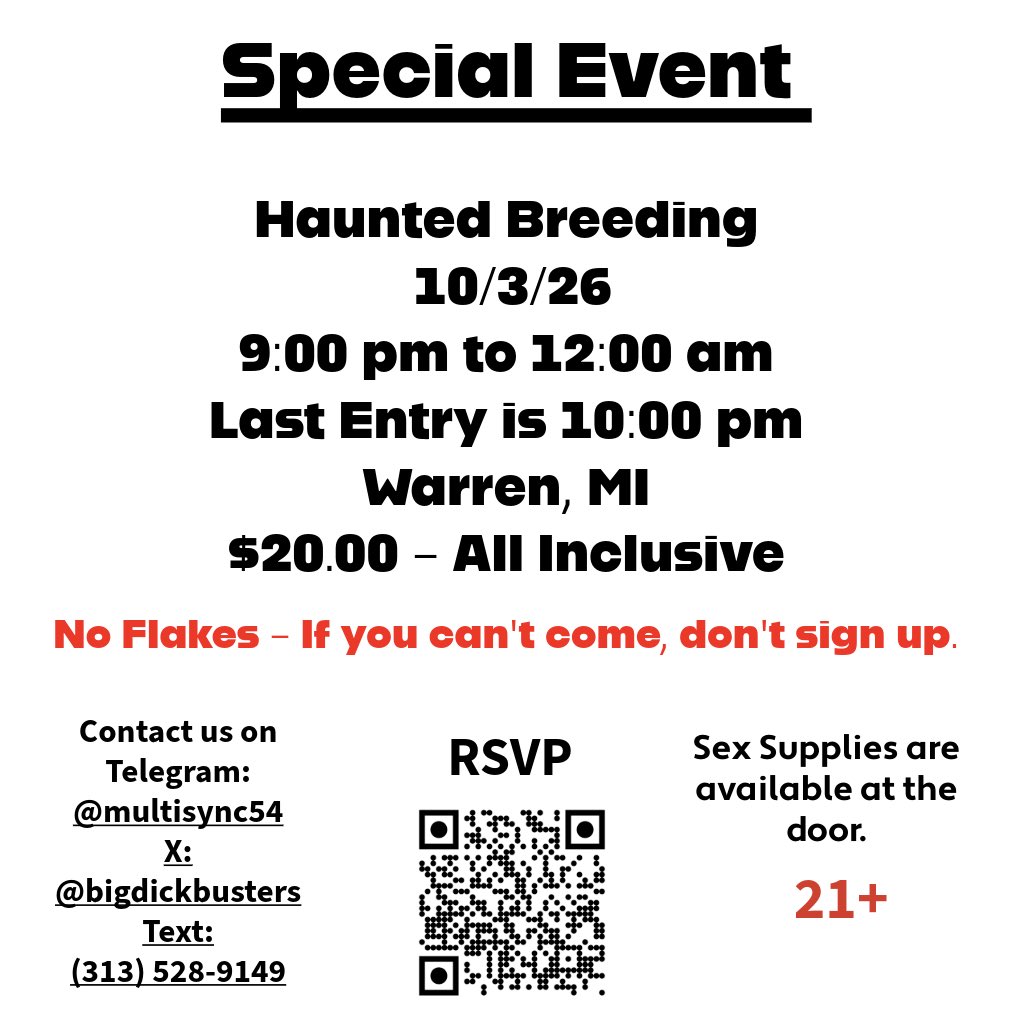 BigdickBusters2's tweet photo. We are back. Haunted Breeding will take place on 10/3. We start at 9 pm, and the last entry is at 10 pm. As always, if you can't make it, don't sign up. Bottoms are by invitation only. RSVP: https://t.co/pJSamsbhJz. https://t.co/dmE2F1X7k8