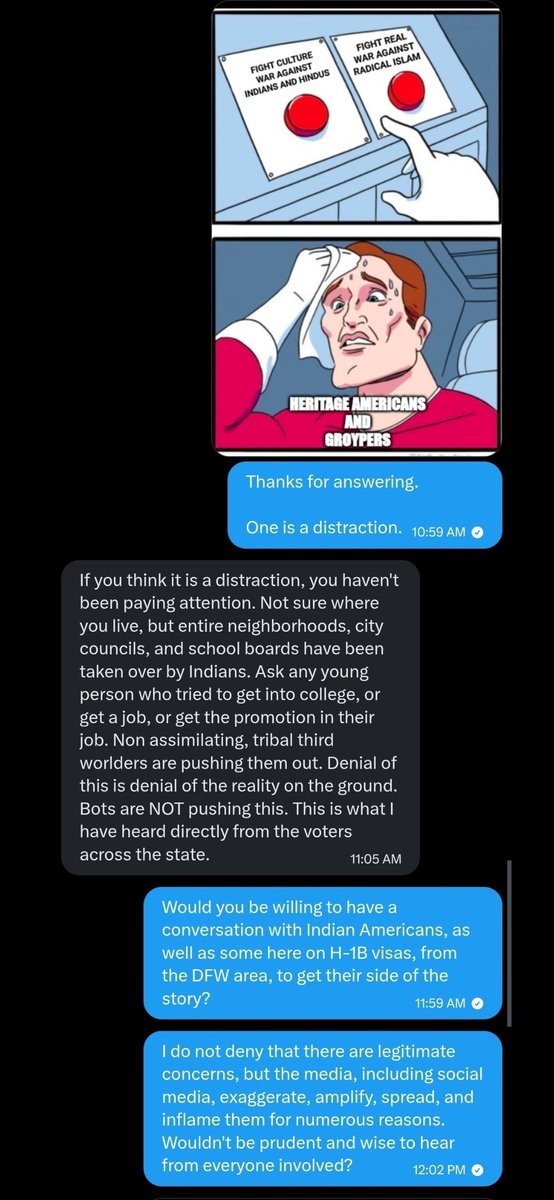 carlwheless's tweet photo. Thread 1/2: Based on this quoted post, I can no longer, in good faith, keep my promise not to reveal a conversation I had with @bofrench via DM in confidence. I did so for months, watching him make racist remarks after racist remarks on X.

However, this post by Bo French proves he is unfit for office based on his hatred toward Indians and Indian Americans, and I have a duty to inform the voters before they decide for whom to cast their vote.

Here is the unedited conversation: