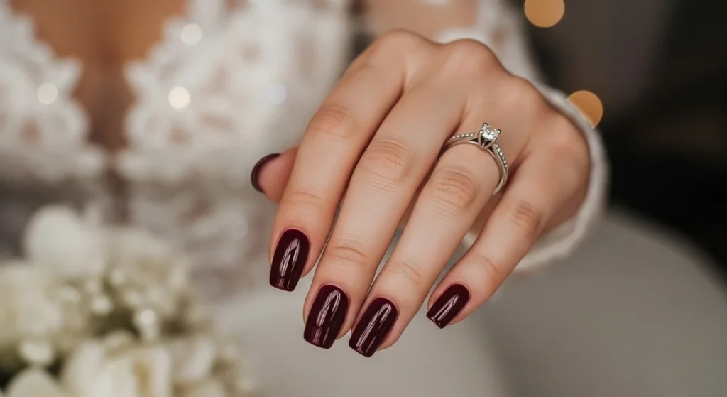 SheronUlmaropl's tweet photo. Deep maroon polish brings grounded elegance to autumn and winter bridal looks. It creates striking ring photos while staying formal. Book your manicure two days before the ceremony and refresh with top coat every two days. https://t.co/NnLQvBZQ9P