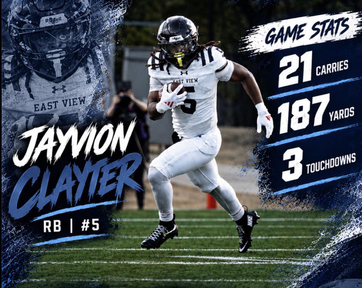 jayvion_clayter's tweet photo. 21 carries | 187 yards |3 TDs 

Team handled business in a BIG win! 

#AGTG #TXHSFB #UNCOMMITTED 

@EastviewHFC @CoachDeeHaskins @CoachDPearce @burrch23 @Andrew_Ivins @Perroni247 @coachEnriquectx @dctf @samspiegs @adamgorney @BlairAngulo @gabrieldbrooks @RespectxSports @JScruggsOTF @TFloss32  @GPowersScout @CoachTroop3 @GregBiggins @SWiltfong_ @TomLuginbill @GHamiltonOTF  @notalkgng @ChadSimmons_ @Hayesfawcett3 @BrandonHuffman @TomLoy247 @MikeRoach247 @Chipbrown247 @JgonzalesJr10 @CJVogel_OTF @WillTurboff @JohnGarcia_Jr  @CKennedy247 @LemmingReport @SacrificeINC @BrianDohn247 @CoachCuddy @BenjaminGolan @CharlesPower @RecruitsCenTex