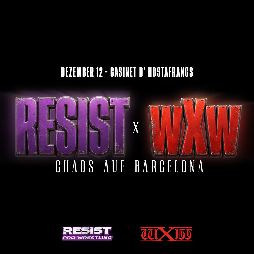 ResistPW's tweet photo. Apunta en el Calendario 📝📅

¡Día 12 de diciembre Resist Pro Wrestling y wXw unen fuerzas para dar vida a un show sin precedentes! 🤯

RESIST x wXw: Chaos Auf Barcelona 🇪🇸🇩🇪

El mejor talento nacional y el mejor talento europeo se enfrentarán cara a cara en una guerra sin cuartel. Combates imposibles, emociones a flor de piel y el mejor Wrestling. ¡No te lo pierdas! 👀

🎟️ ENTRADAS DISPONIBLES PRÓXIMAMENTE