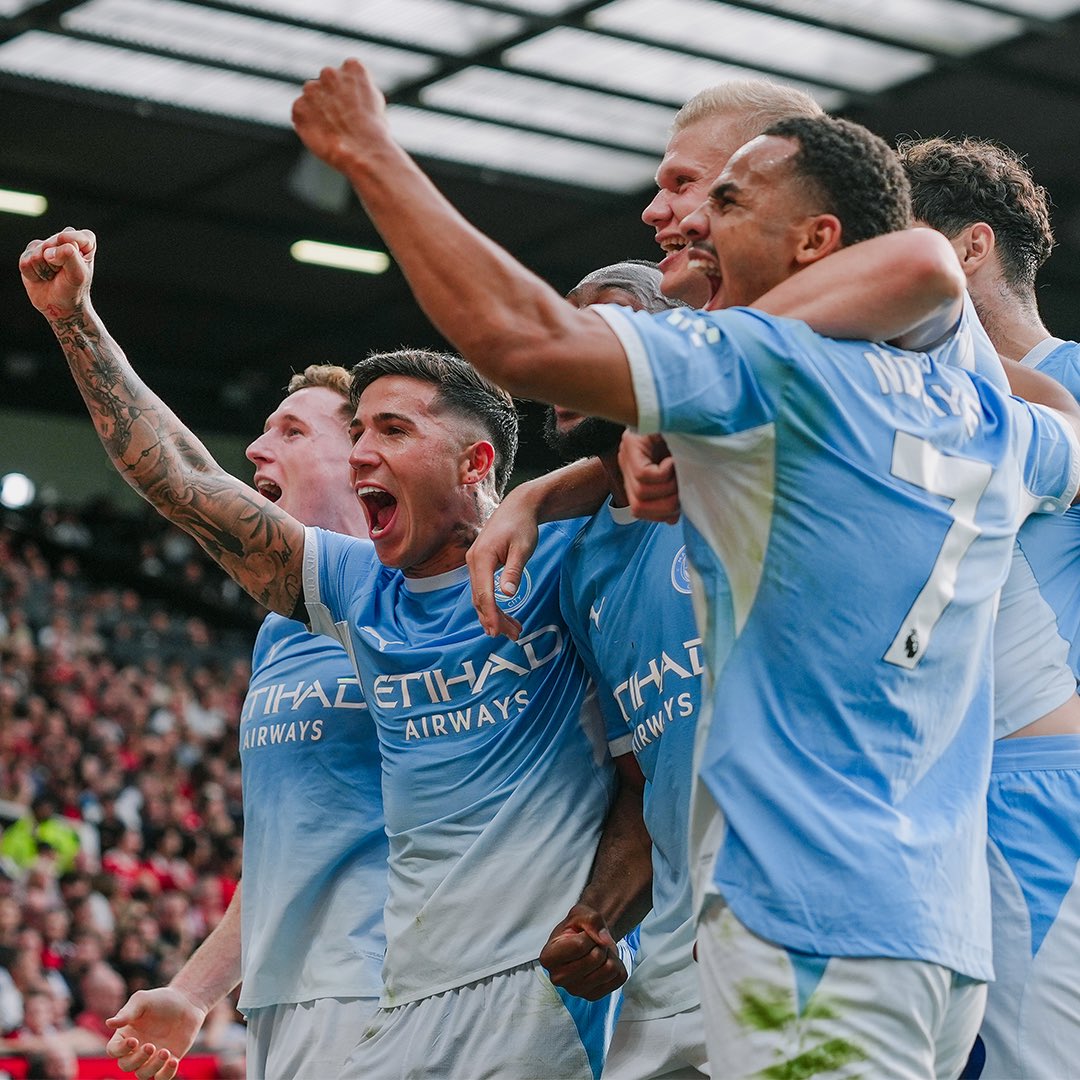 City_Chief's tweet photo. This was one of the greatest Manchester derby performances of all time! 

- 10 men for 74 minutes
- Won at Old Trafford
- Clean sheet
- Haaland with the winner 
- Enzo masterclass 
- Maresca tactical masterclass 
- Guéhi: the Great Wall of Manchester 
- Dias: Captain Fantastic 
- Ndiaye absolutely incredible 

What a team. What a performance. MANCHESTER IS BLUE! 🩵💪🏻