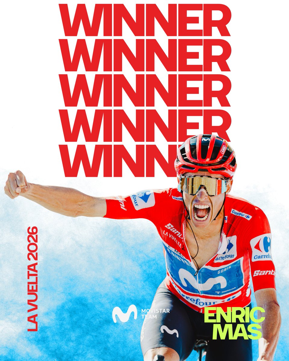 Movistar_Team's tweet photo. ENRIC MAS, CAMPEÓN DE 🇪🇸 #LaVuelta26

🔴 Te lo merecías más que nadie, Enric.

💙 ¡ENHORABUENA!

#RodamosJuntos | @movistar_es https://t.co/P21u3PeBvm