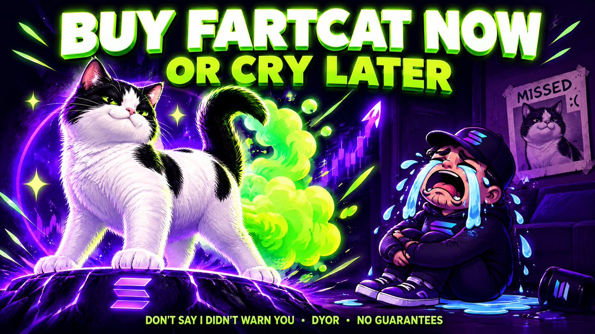REALFARTCAT's tweet photo. Buy FartCat 💨 🐈‍⬛ 
or 
cry later. 😭 
The biggest cat on Solana is loading…
Don’t say I didn’t warn you.
DYOR.

#FartCat #Solana #PumpFun #MemeCoin #CryptoMemes #MemecoinSeason https://t.co/WVcM869jTX