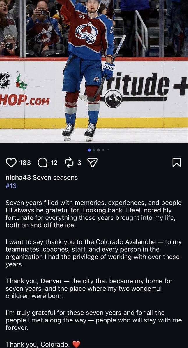 evanrawal's tweet photo. Valeri Nichushkin posted a goodbye to the Avalanche and Colorado on his instagram account. https://t.co/BwXGrQcBJX