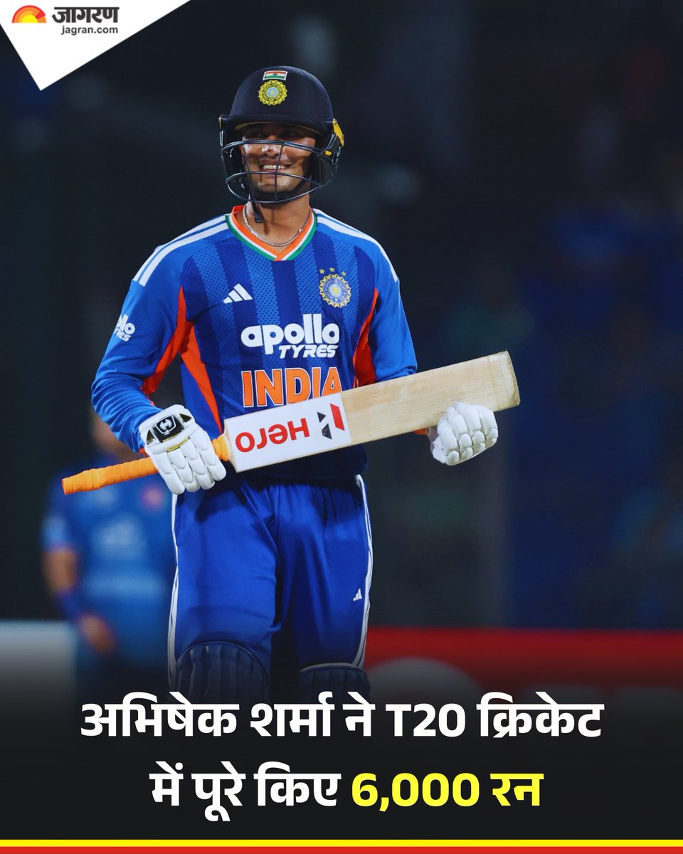 JagranNews's tweet photo. भारतीय ओपनर अभिषेक शर्मा ने 13 सितंबर 2026 को अफगानिस्तान के खिलाफ पहले टी20 मुकाबले में टी20 क्रिकेट में अपने 6,000 रन पूरे कर लिए हैं।

#AbhishekSharma #6000Runs #T20Cricket #DainikJagranNews https://t.co/k92lsXIuyd