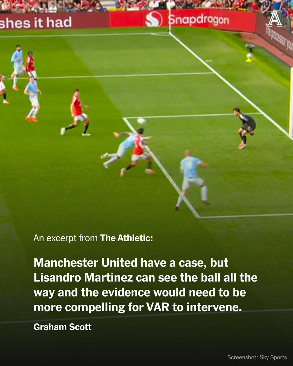 TheAthleticFC's tweet photo. Aside from the factual positions of Erling Haaland and Patrick Dorgu, there is a subjective decision too, as Manchester City’s Enzo Fernandez dives towards the ball and it flashes across the goal.

Had he touched it, he would have been offside. He didn’t, but there’s an argument that he affected the ability of Manchester United’s Lisandro Martinez to play the ball by being in his line of vision.

United have a case, but Martinez can see the ball all the way and the evidence would need to be more compelling for VAR to intervene.

On field, it is highly likely that Enzo’s actions were not given much consideration because the assistant was certain Haaland was offside.

As a result, the VAR was being asked to judge whether the officials at Old Trafford had made a clear error, when in reality they had not formed a judgement at all.

📝 @Refsplaining 

🔗 https://t.co/b9xQBCunZZ