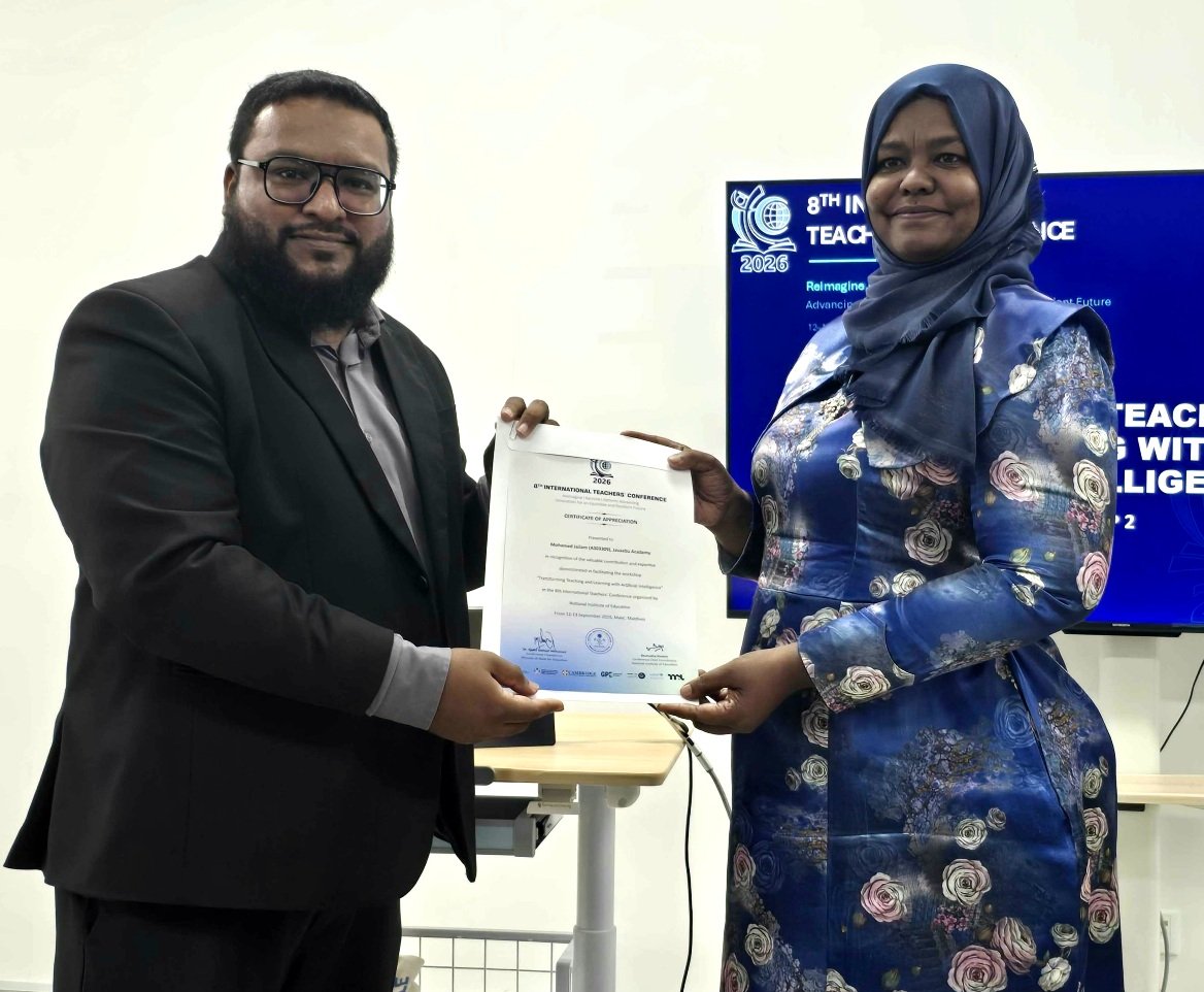 javaabumv's tweet photo. Yesterday, our CEO @MohamedXylam conducted an AI workshop at the 8th International Teachers’ Conference, organized by the @NIEMaldives.

The session explored practical AI tools, including @DhivehiGPT &amp; how AI can support teaching &amp; learning.

👉 Read more https://t.co/wAYHOMIJQ7 https://t.co/Kg5X5r53zA