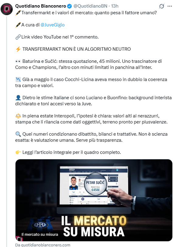 Giovannistones's tweet photo. Chi glielo spiega che le quotazioni #transfermarkt (che NON è un #ALGORITMO ma un #DATABASE) sono state aggiornate dopo il mondiale e #Sucic era stato uno dei migliori della #Croazia mentre di #Baturina non si può dire proprio la stessa cosa?
Eh, ma prima o poi la ruota gira... https://t.co/QqcCZd9wu8