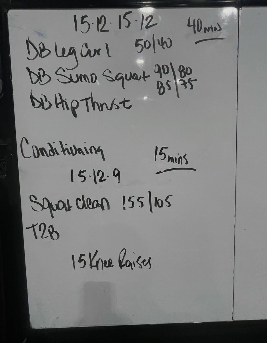 SyreetaWilawva's tweet photo. 15-12-15-12
DB leg curl
DB sumo squat
DB hip thrust

15-12-9
Squat clean
Toes to bar https://t.co/fo62yUbv2U